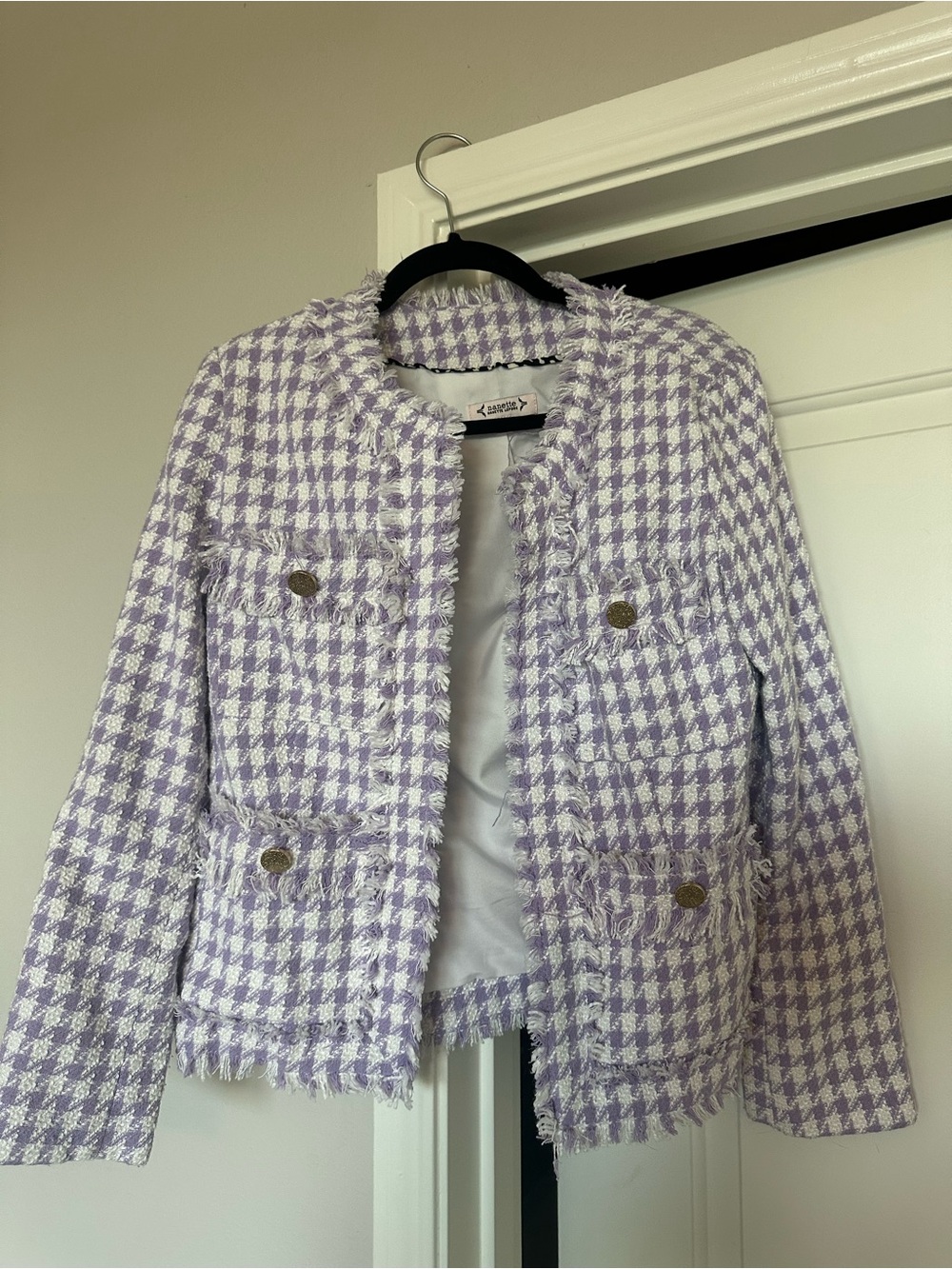 Nanette Lepore Lavender and White Houndstooth Tweed Jacket